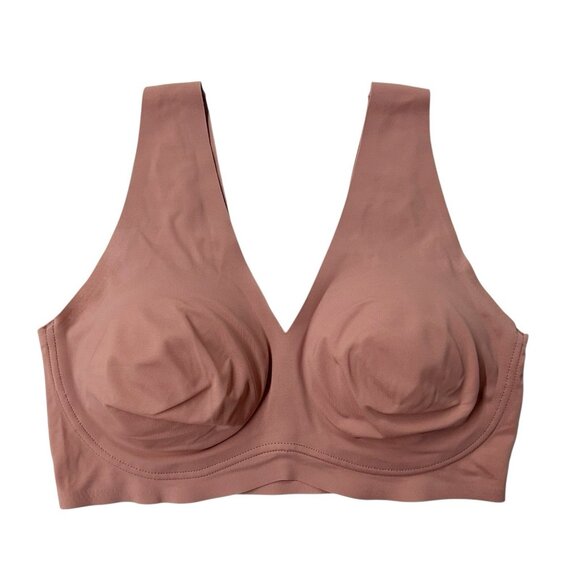 True and Co V Neck Bralette Women’s Size Medium Rose Pink Wireless Bra Pullover - Picture 1 of 5